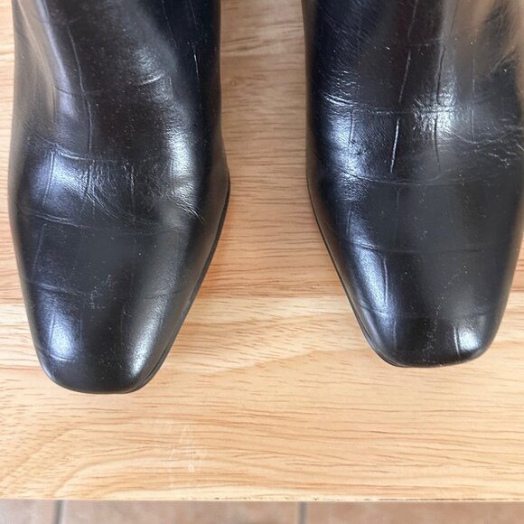Franco Sarto Croc Embossed Leather Ankle Boots Block Heel Side Zipper Size 7 - Picture 3 of 9